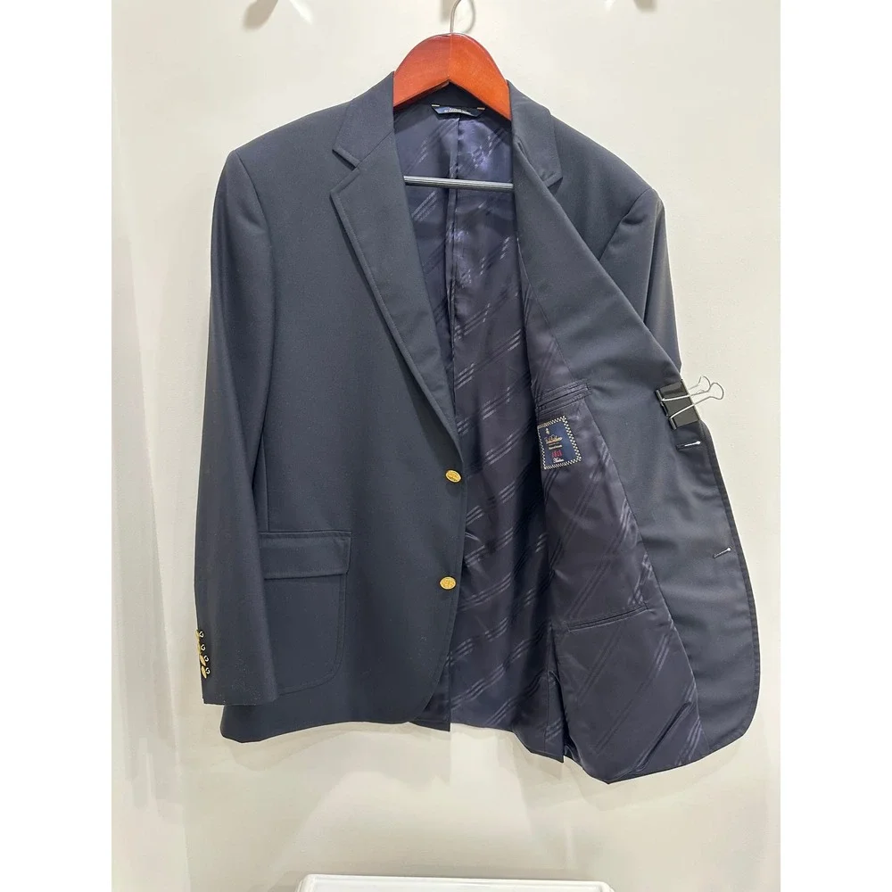 Brooks Brothers Loro Piana Super 120s Wool Navy Blue Blazer Gold Buttons 46 REG